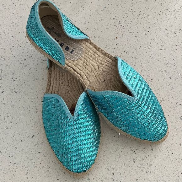 Manebi Spain Metallic Turquoise Espadrilles SZ E 39 US 9.5 NWOB - Picture 1 of 9